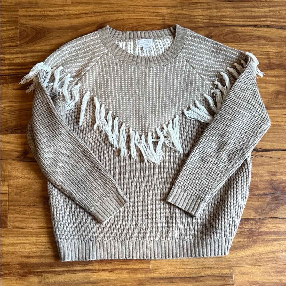 Mud Pie Taupe Fringed Sweater